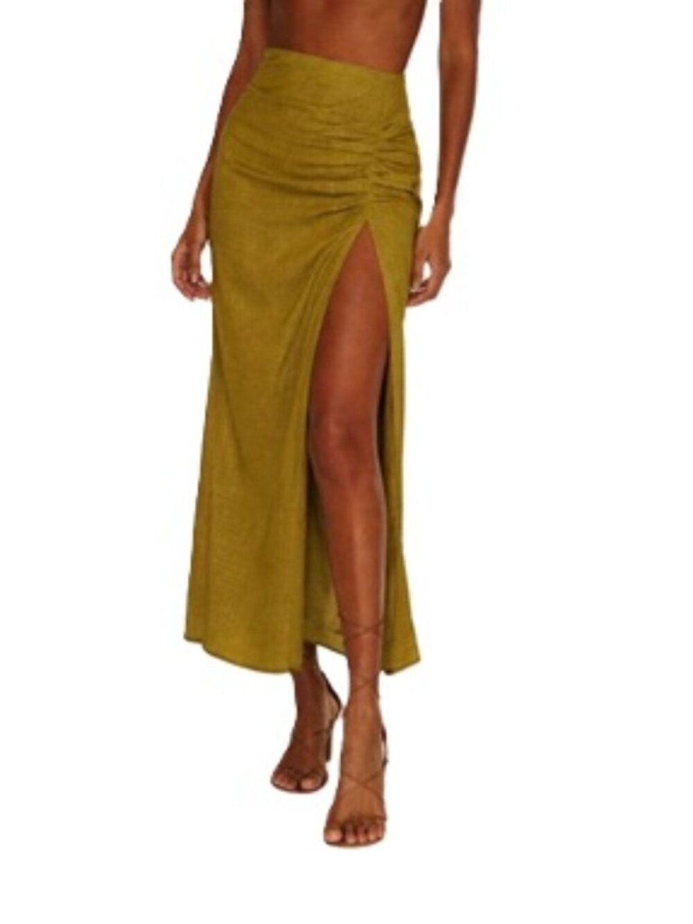 NWT Vix Paula Hermanny Clara Long Midi Skirt Linen Blend Olive Size 39-4
